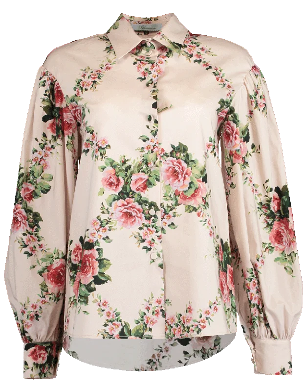 Balloon Sleeve Floral Print Blouse