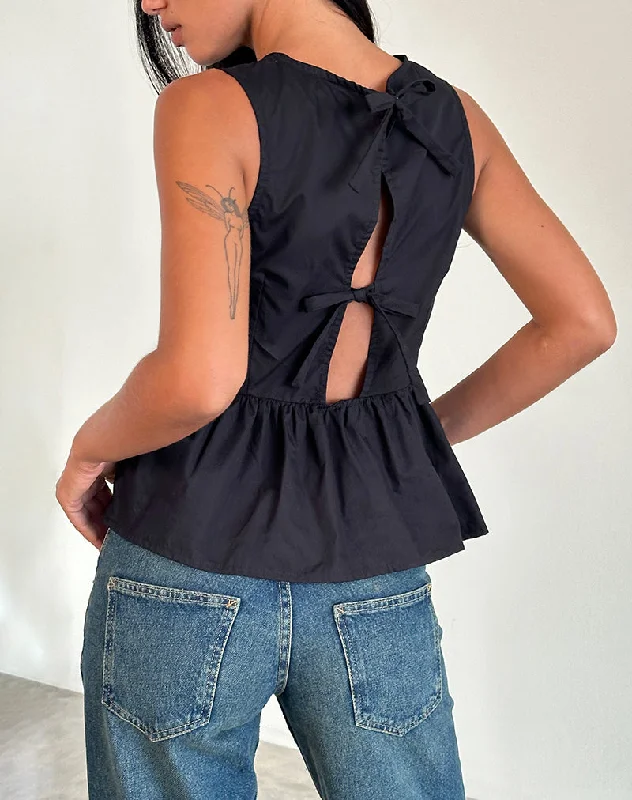 Lanzo Tie Back Top in Poplin Black