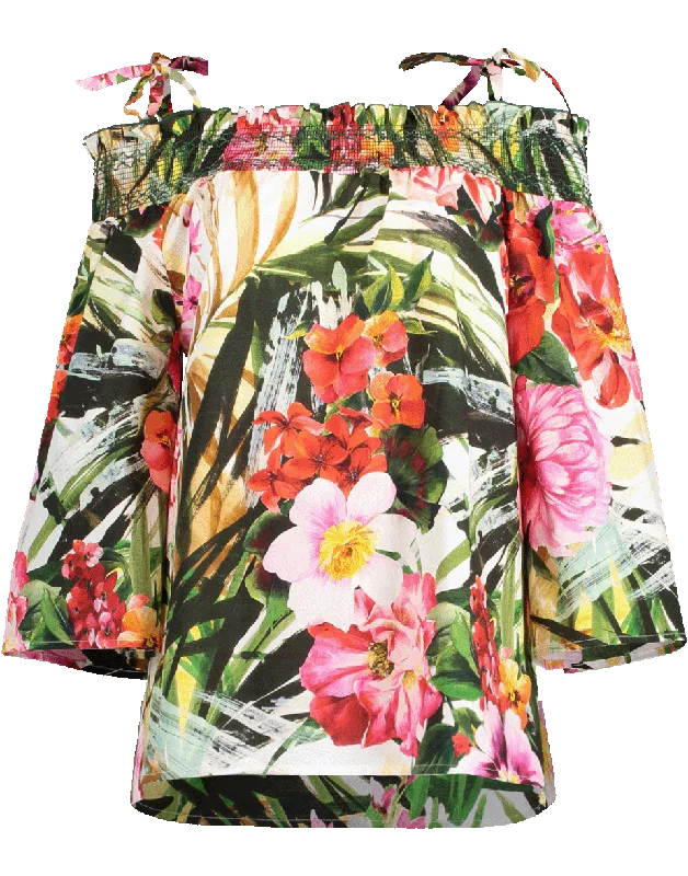 Off Shoulder Tropical Print Blouse