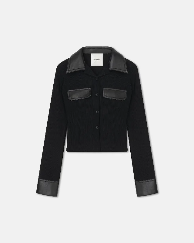 Rasima - Alt Leather-Trimmed Ribbed-Jersey Shirt - Black