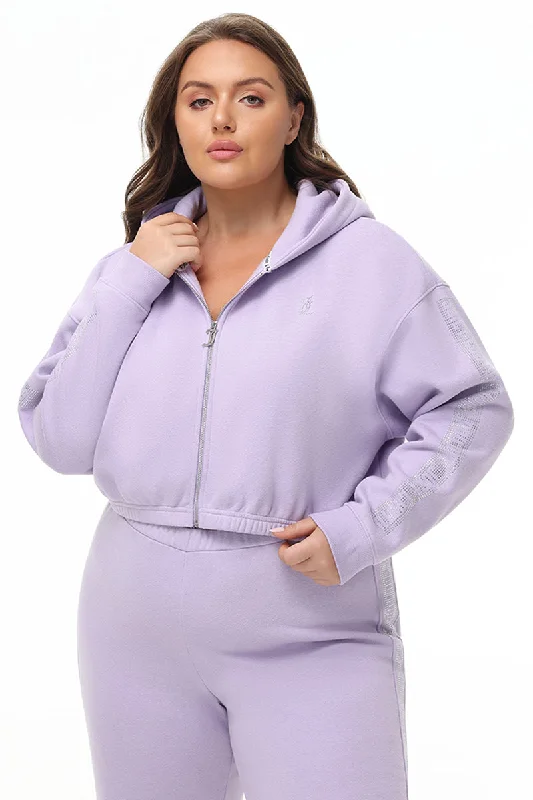 Plus-Size Cropped Fleece Hoodie With Side Bling