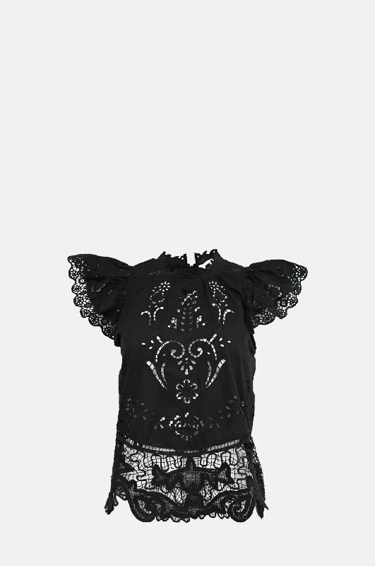 Gianna Lace Flutter Slv Top Black