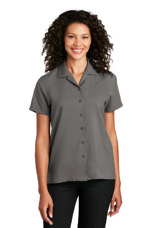 Port Authority Womens Performance Moisture Wicking Short Sleeve Button Down Camp Shirt - Graphite Grey