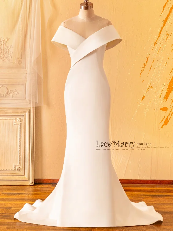 RENESMEE / Off the Shoulder Design Plain Wedding Dress