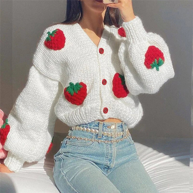 Knitted V-neck Cardigan Women Sweater White Long Sleeve Single Breasted Sweater Women Winter Slim Fashion Streetwear Top     S2791