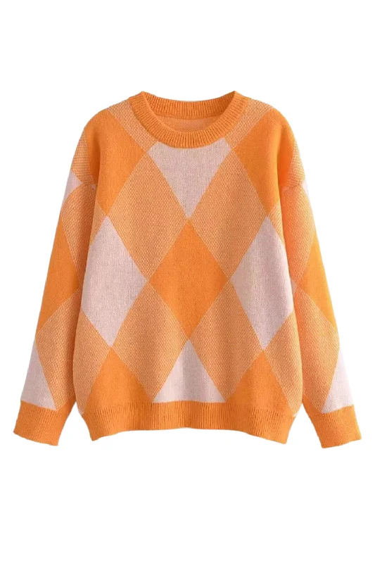 'Odette' Round-neck Argyle pattern Sweater