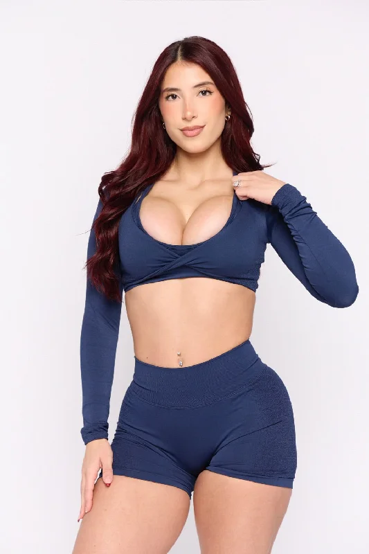 Navy Spray Long Sleeve Crop Top