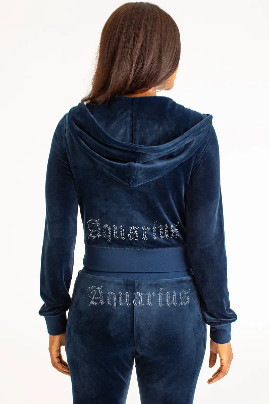 Aquarius Big Bling Velour Hoodie