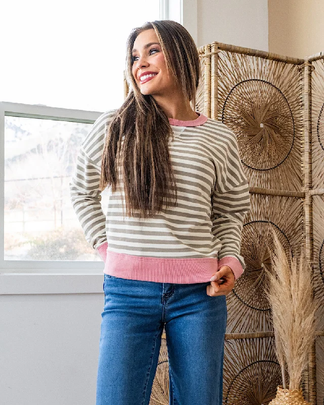 NEW! Kaylee Taupe Striped Top - Pink