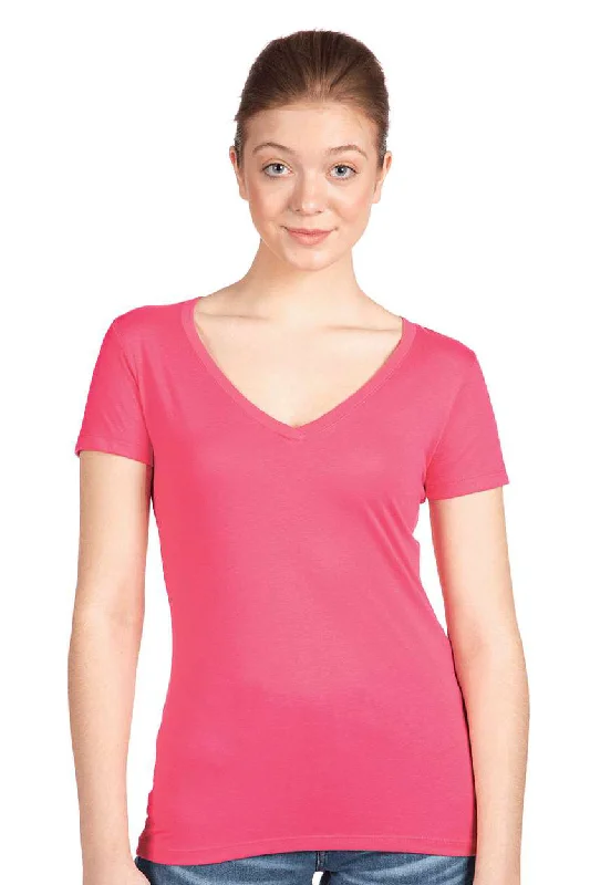 Next Level Womens Ideal Jersey Short Sleeve V-Neck T-Shirt - Hot Pink