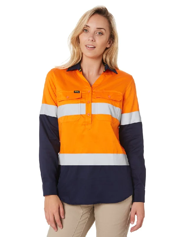 Womens Taped Hi Vis Stretch V-Neck Shirt - Orange/Navy