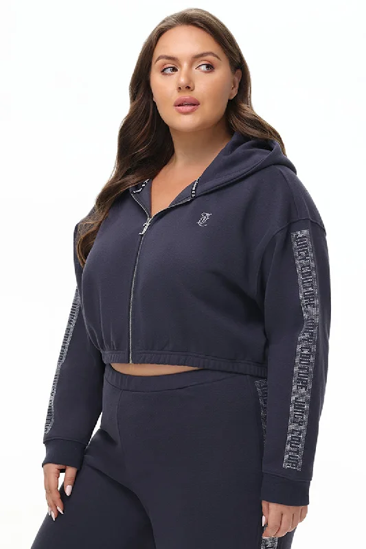 Plus-Size Cropped Fleece Hoodie With Side Bling