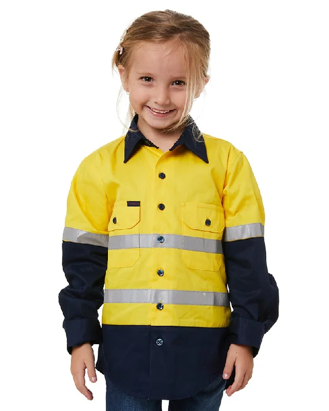 Hi Vis 2 Tone Open Front Kids Shirt - Yellow/Navy