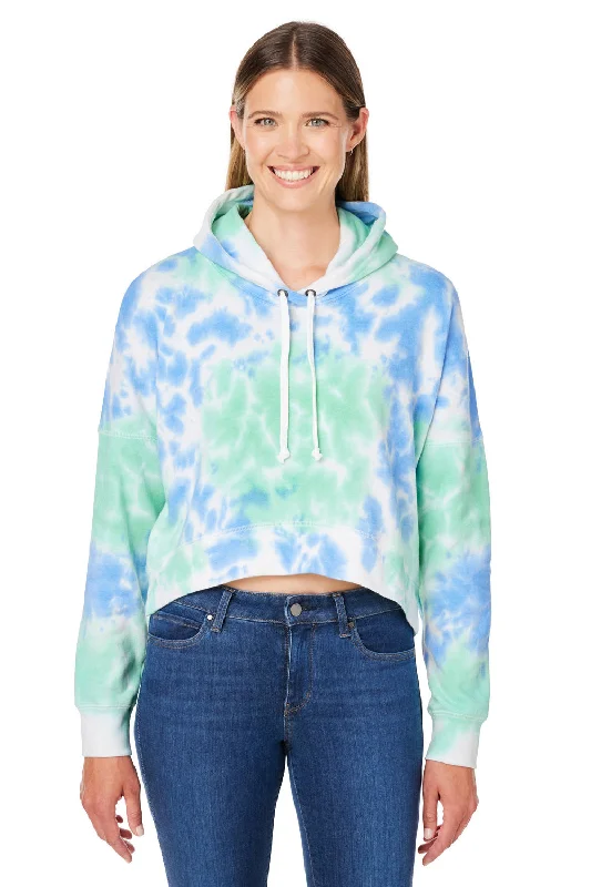 J America Womens Cropped Hooded Sweatshirt Hoodie - Lagoon Tie Dye