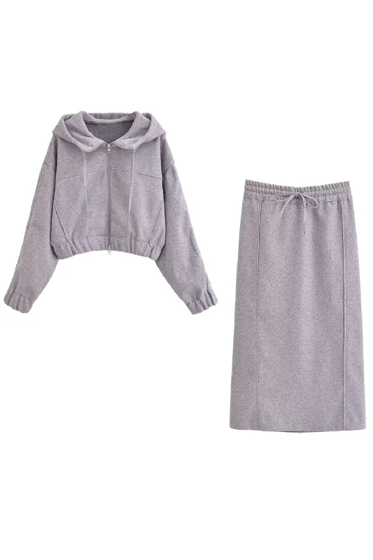 'Yvonne' Hooded Sweatshirt & Straight Skirt Set (Sold Separately)