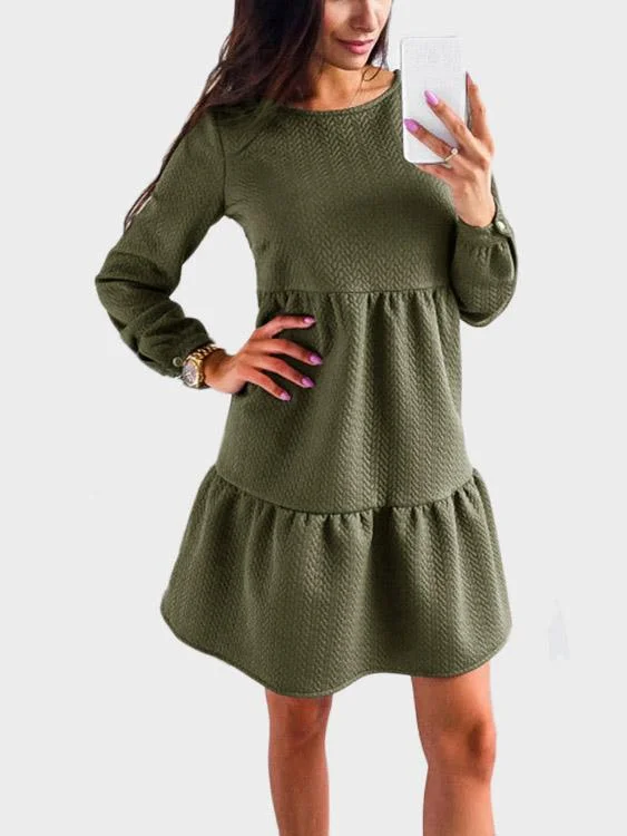 Wholesale Green Round Neck Long Sleeve Mini Dress