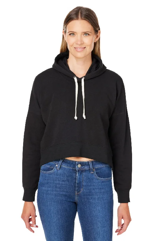 J America Womens Cropped Hooded Sweatshirt Hoodie - Black Triblend