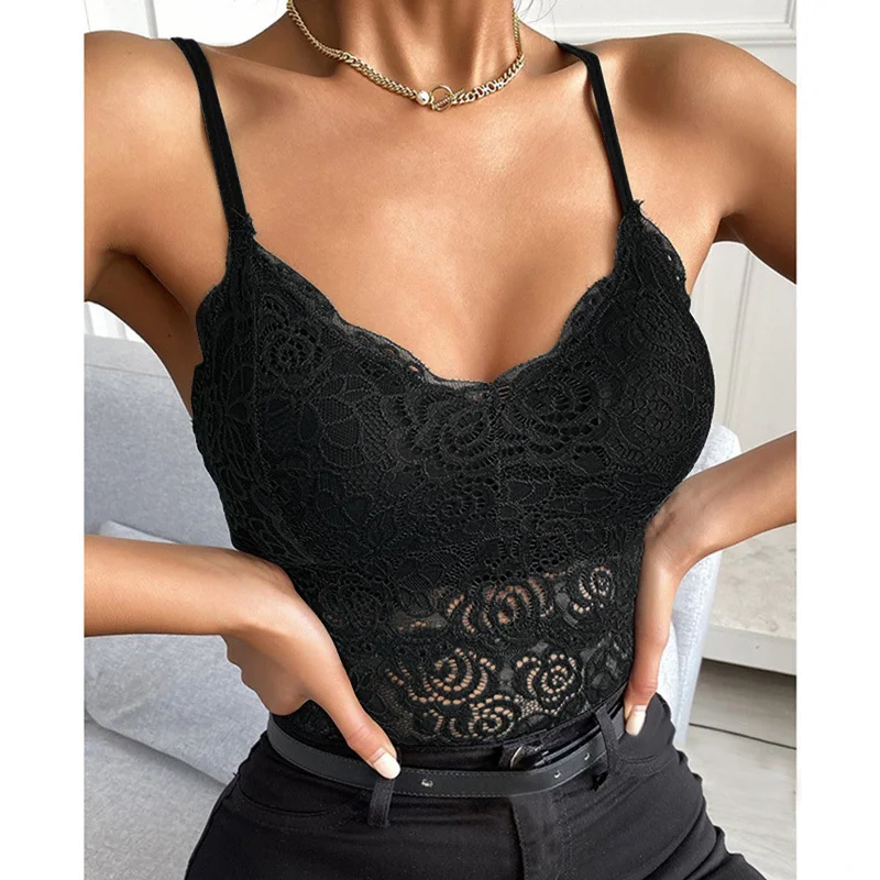 JuliaFashion-Hollow Sheer Lace Bralette Camis