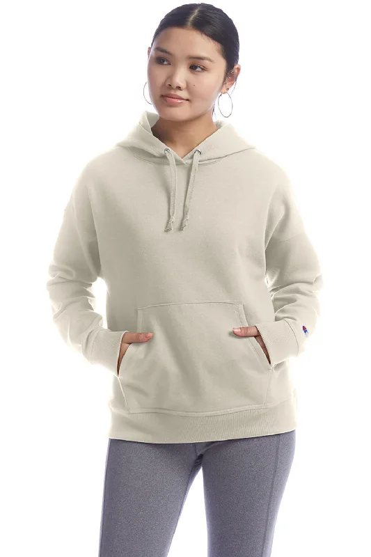 Champion Womens PowerBlend Relaxed Hooded Sweatshirt Hoodie w/ Pouch Pocket - Sand