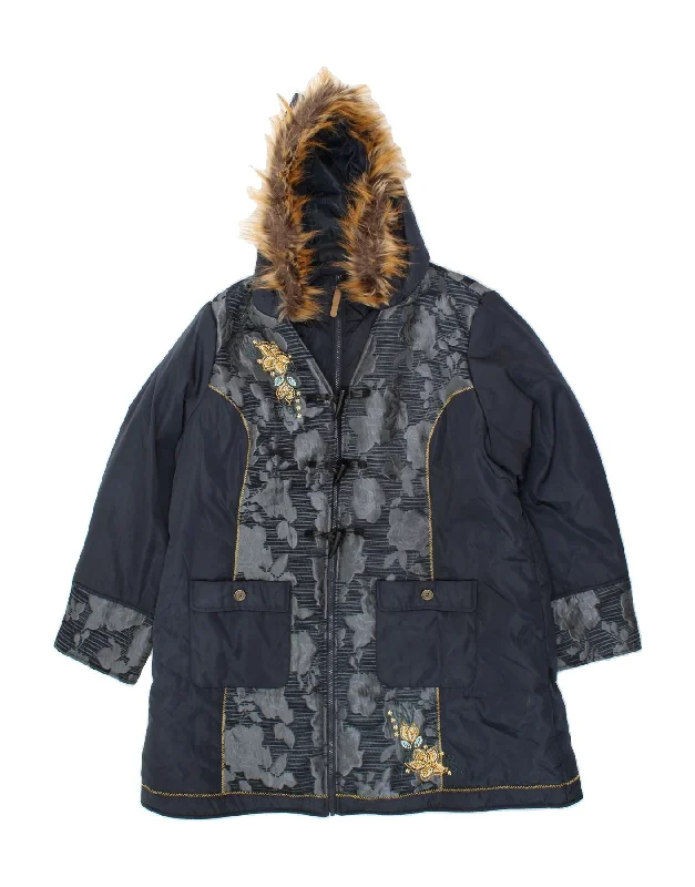 JOE BROWNS Womens Hooded Padded Coat UK 24 4XL Navy Blue Floral Polyester