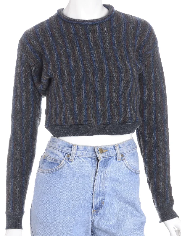 Label Cropped 80s Graphic Pattern Jumper