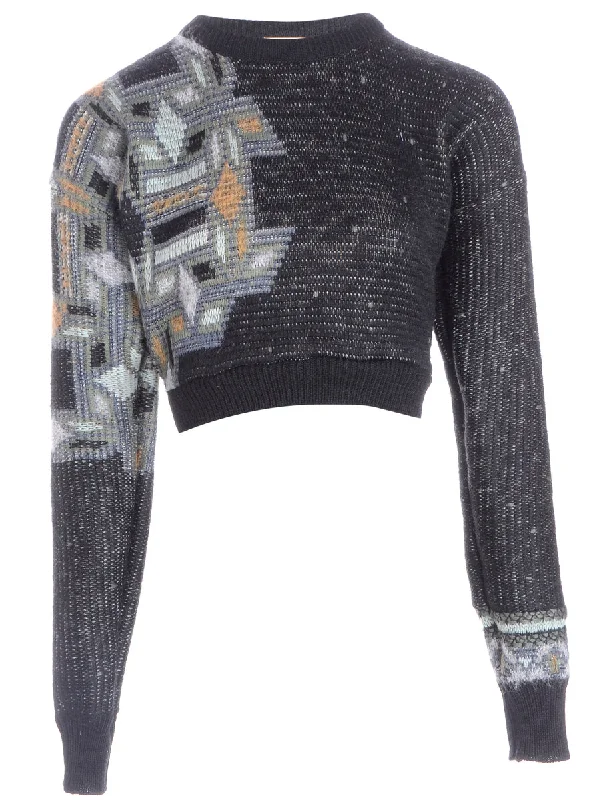 Label Cropped 80s Graphic Pattern Jumper