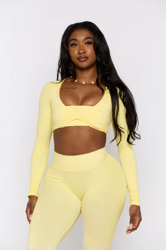 Yellow Spray Long Sleeve Crop Top