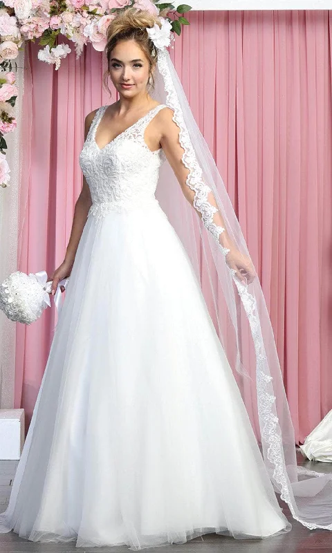 May Queen RQ7883 - Sleeveless V-neck Wedding Gown