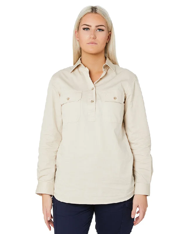 Ladies Closed Front Shirt LS - Stone