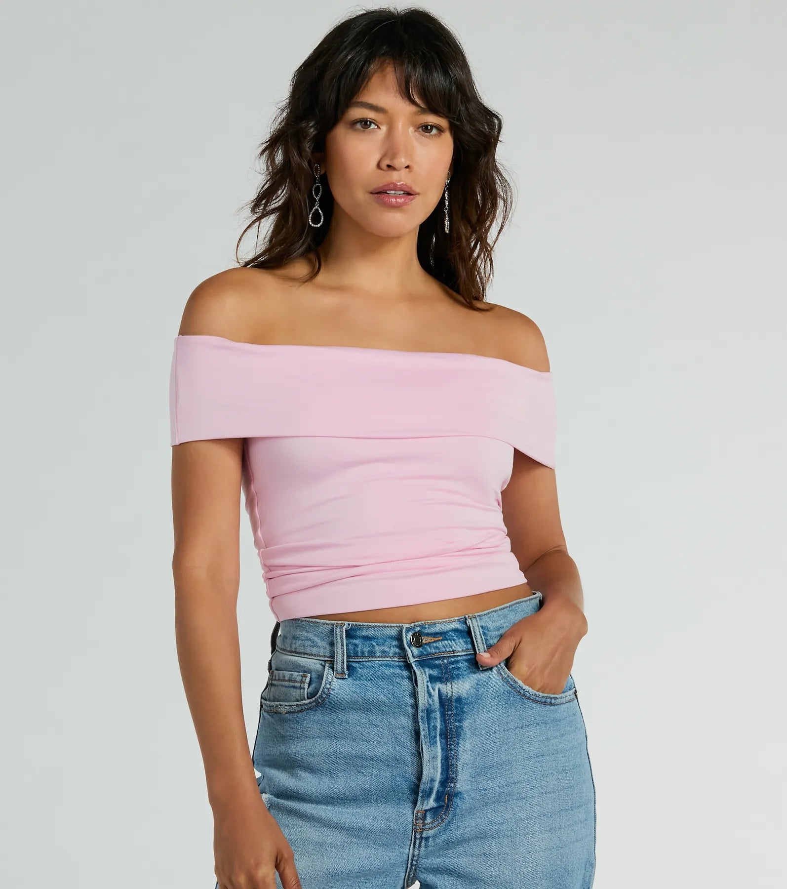 Spotted In Town Off-The-Shoulder Crop Top