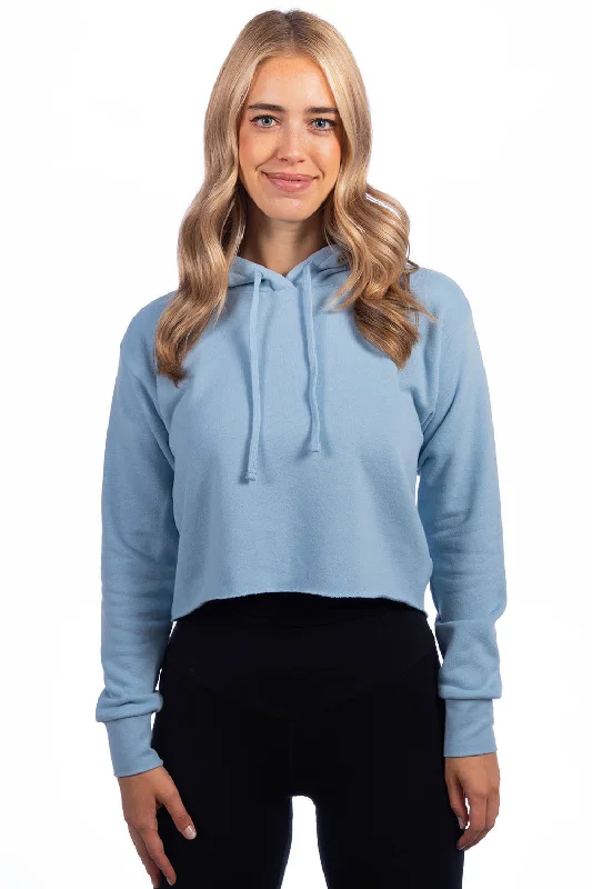 Next Level Womens Cropped Hooded Sweatshirt Hoodie - Stonewashed Denim Blue