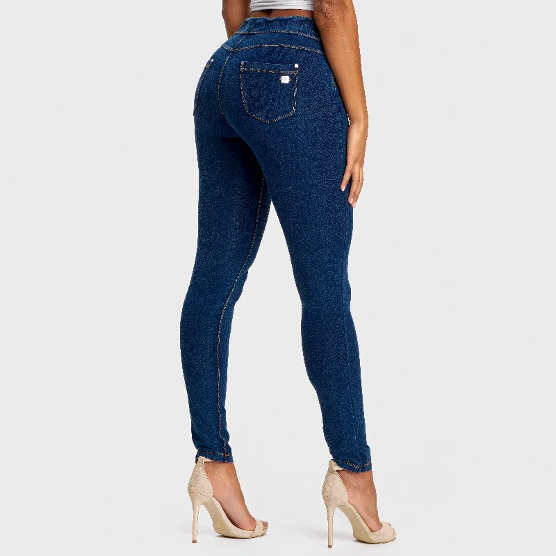 N.O.W.® Denim - High Waisted - Full Length - Dark Blue + Yellow Stitching