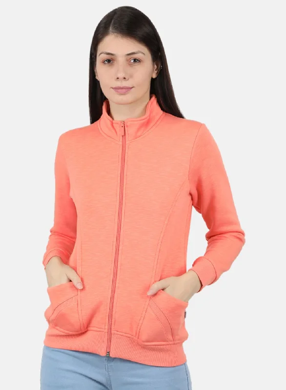 Women Orange Solid Sweatshirt