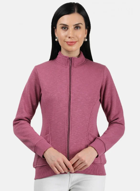 Women Pink Plain Sweatshirt