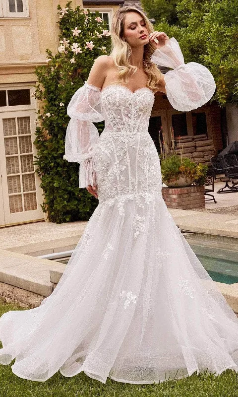 Ladivine CD858W - Puff Sleeve Bridal Gown