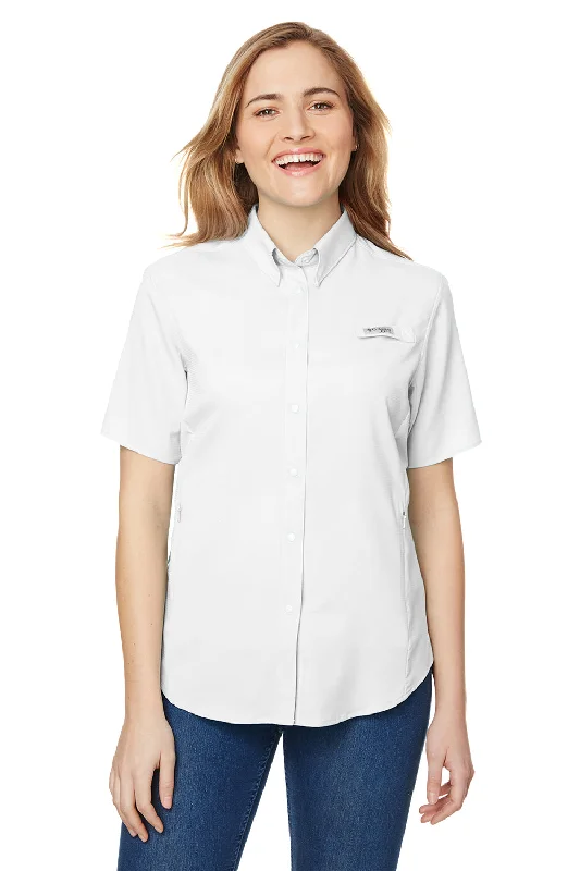 Columbia Womens Tamiami II Moisture Wicking Short Sleeve Button Down Shirt w/ Double Pockets - White - Closeout