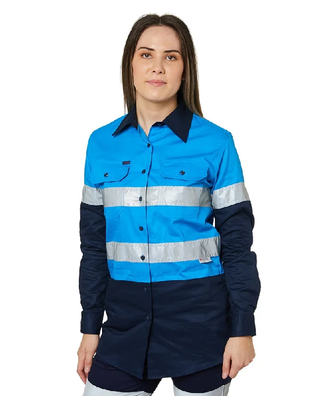 Ladies Hi Vis Lightweight LS Shirt - Blue/Navy