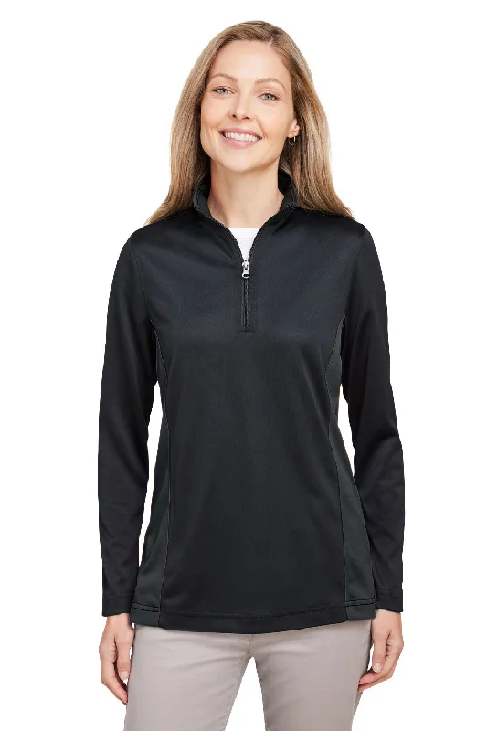 Harriton Womens Flash Performance Moisture Wicking Colorblock 1/4 Zip Sweatshirt - Black/Dark Charcoal Grey