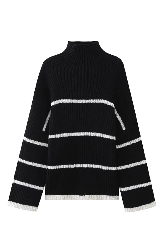 'Bella' Mock Neck Striped Knitted Sweater