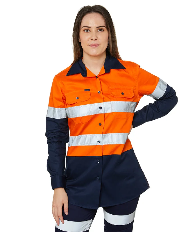 Ladies Hi Vis Lightweight LS Shirt - Orange/Navy