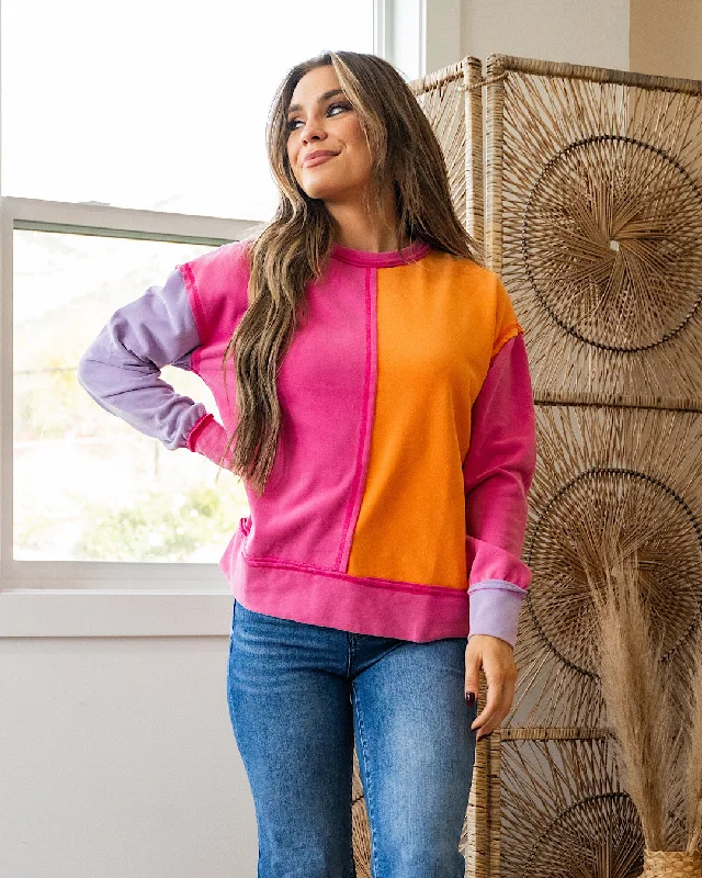 NEW! Luna Color Block Top - Fuchsia & Orange