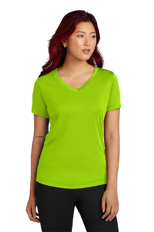 Sport-Tek Womens Competitor Moisture Wicking Short Sleeve V-Neck T-Shirt - Lime Shock Green