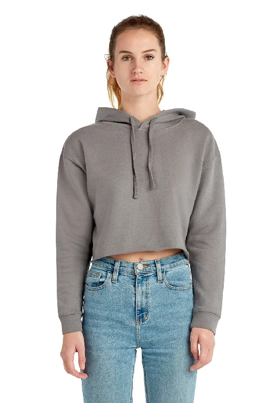 Lane Seven Womens Cropped Fleece Hooded Sweatshirt Hoodie - Storm Grey