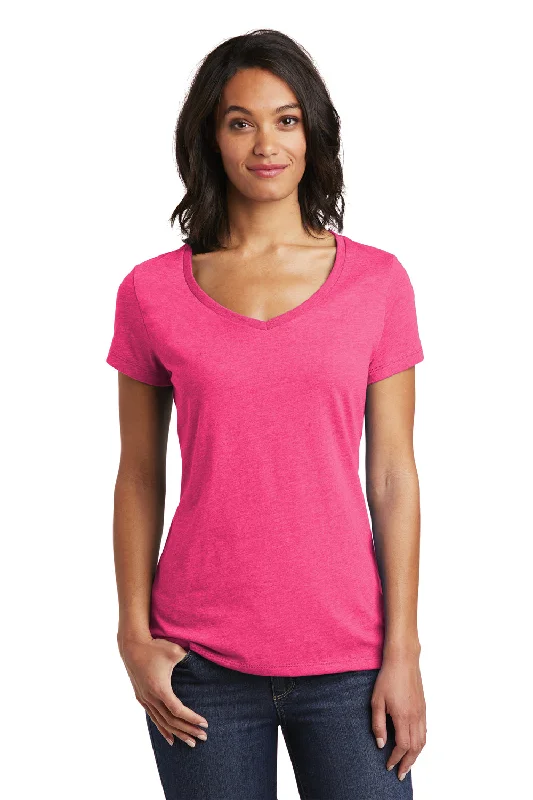 District Womens Very Important Short Sleeve V-Neck T-Shirt - Fuchsia Pink Frost - Closeout