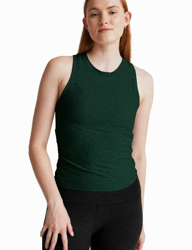 Featherweight Your Fit Shirred Tank - Dark Spruce Green Heather