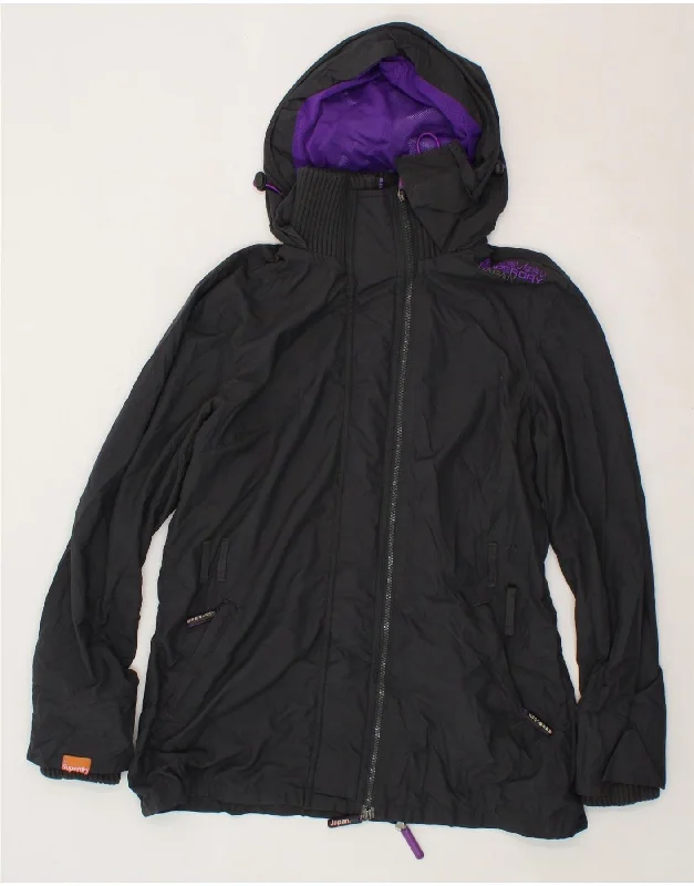 SUPERDRY Womens The Windmac Hooded Windbreaker Jacket UK 16 Large Black