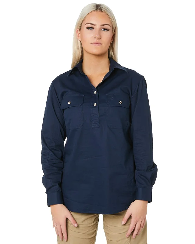 Ladies Closed Front Shirt LS - French Navy