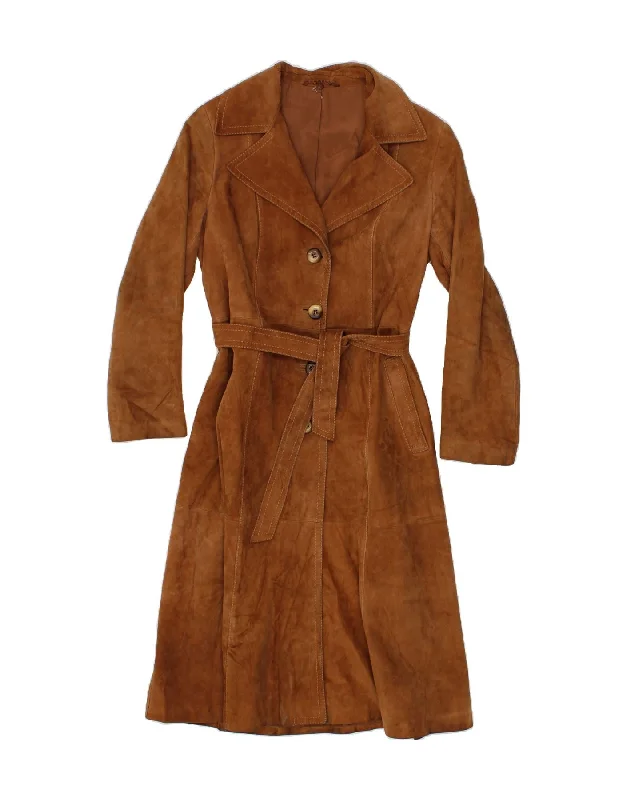 VINTAGE Womens Suede Overcoat IT 46 Large Brown