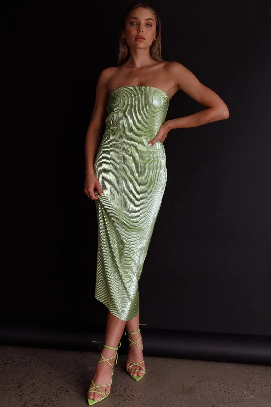 Shondra Accordion Pleat Tube Dress Lime