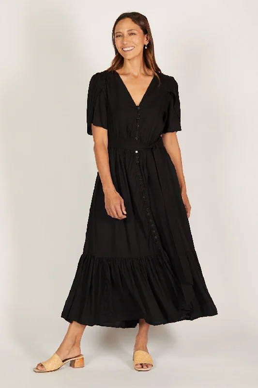 Savelle Tulip Sleeve Dress in Black